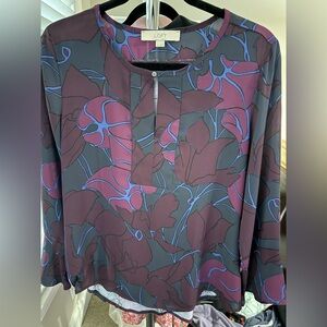 LOFT Floral Blouse - Burgundy and Blue